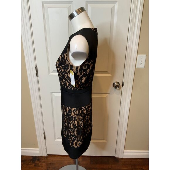 BCBG Max Azria Black Tan Floral Lace Sleeveless Dalia Mini Dress, Size 2 - Picture 3 of 5